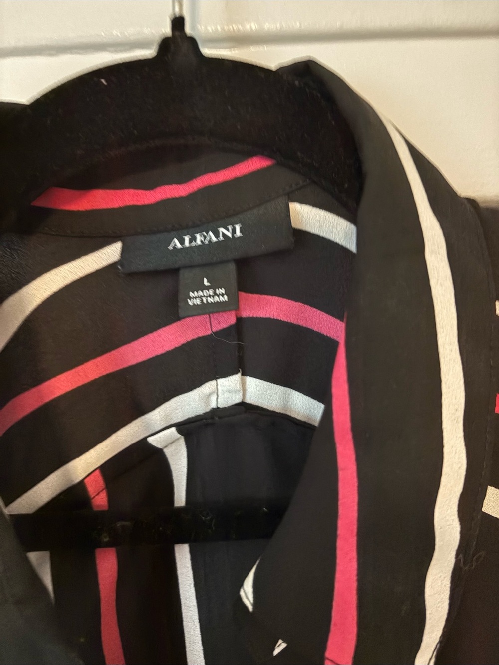 Alfani Black Blouse with Pink and White Stripes - Picture 2 of 3